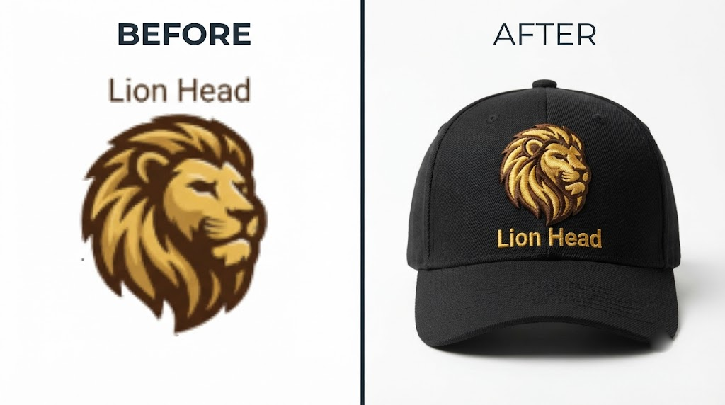 Cap Embroidery Digitizing Before After